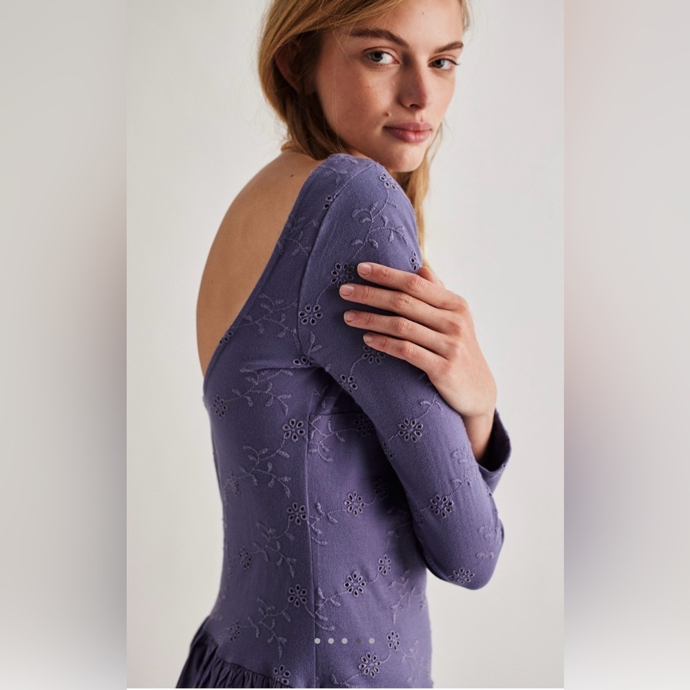 NWT Free People S Surley Mini Dress in Heron Blue/Purple Color New $108 - Picture 4 of 8